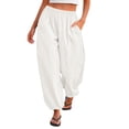 thumbnail image 3 of Womens Wide Leg Balloon Pants Casual Trendy Elastic Waist Wide Leg Harem Pants Baggy Pleated by Yigetop White M, 3 of 7