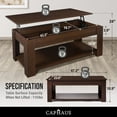 thumbnail image 2 of CAPHAUS Lift Top Coffee Table w/ Storage, Storage Coffee Table w/ Lift Top for Living Room, Rising Tabletop Coffee Table w/ Hidden Compartment, Coffee Table w/ Bottom Open Shelf, 47" Espresso, 2 of 8