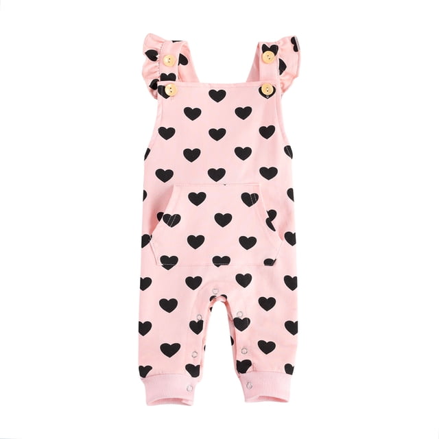 ITFABS Baby Casual Sleeveless Heart Pattern Button Down Jumpsuit with Pocket