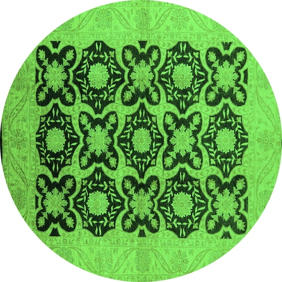 Ahgly Company Indoor Round Oriental Green Traditional Area Rugs, 3' Round