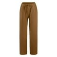 thumbnail image 5 of XIAONU Womens Pants Cotton-Linen Drawstring baggy pleasure Wide-Leg Pants Elastic High Waist Solid Color Long Trousers, 5 of 6