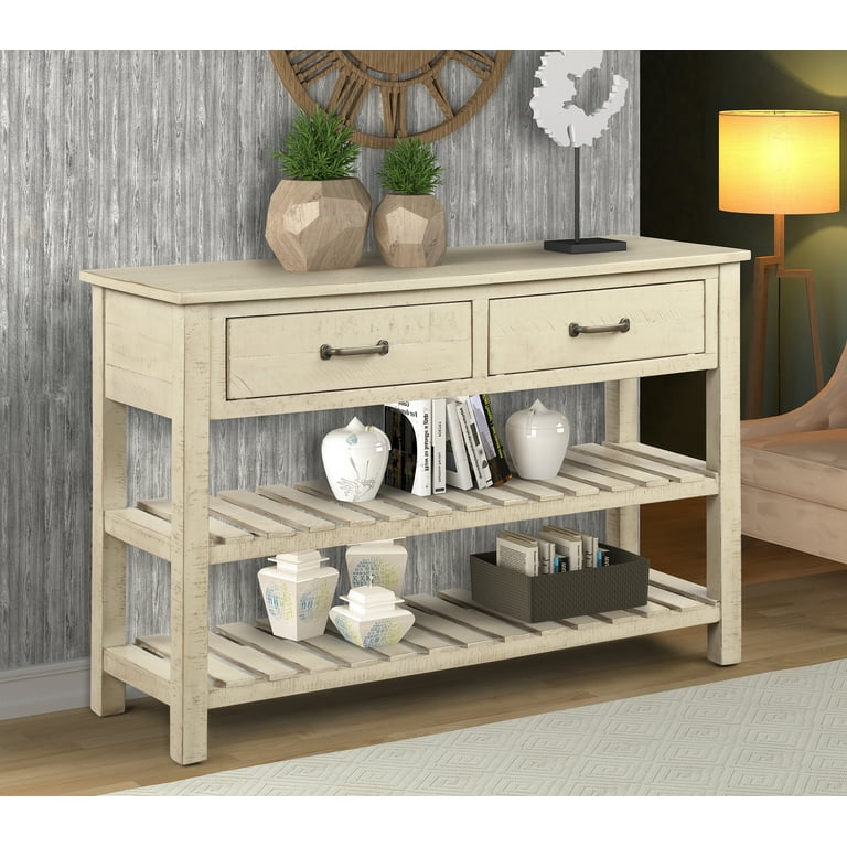 Entryway Table with Drawer Premium Solid Wood Console Table with 2 Spacious Drawers 2 Bottom Shelf Farmhouse Table Stable Entry Tables for