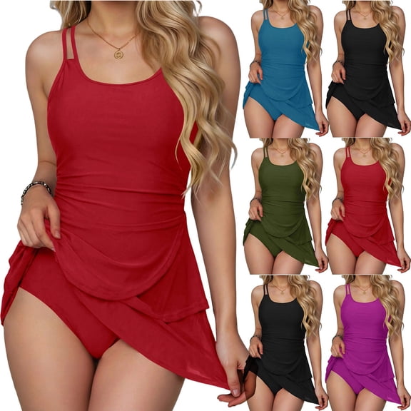 Agkizg Tummys Control One Piece Swimsuit,Modest Skirted Bathing Suits with Built-in Bra Pads,Slimmings Full-Coveraged Swim Dress for Pool Beach Vacation (Women's)