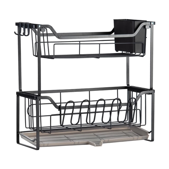 Luckytree Escurridor de Platos de 2 Niveles, Escurridores de Platos Grandes Que Ahorran Espacio, Escurridor de Platos Estrecho para Organizador de Encimera de Cocina, 6.7" de Ancho x 17" de Largo, Ne