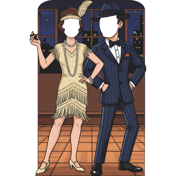 SS11329 Roaring 20s Cartoon Harlem Gangster Couple Stand In Cardboard Cutout Standee Standup