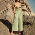 thumbnail image 7 of FchengtaiS Summer Boho Jumpsuit Women Floral Embroidered Sleeveless Rompers Casual Loose Wide Leg Overalls With Pockets, 7 of 7
