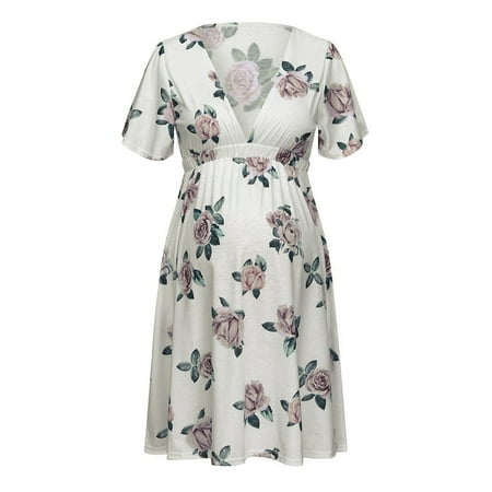 

Women Short sleeve Pregnant Maternity Dress Flower Maternity