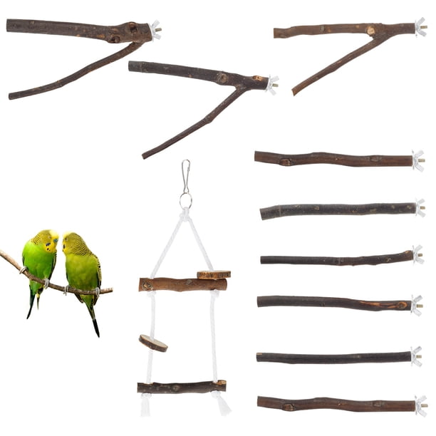 EUWBSSR Perchas para Pájaros de Madera Natural, Palo de Pie para Pájaros, Plataforma de Soporte para Perchas de Loro, Juguete de Ejercicio de Madera para Escalar, Juguete para Moler Patas, Accesorios