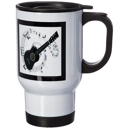 3dRose Music Notes n Guitar, Travel Mug, 14oz, Stainless Steel