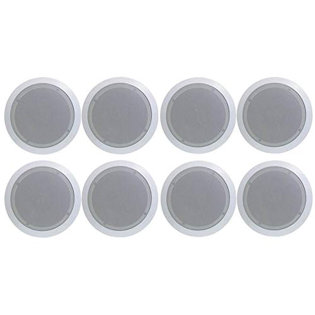 Pyle PDIC81RD PDIC Series 8 Inch Round Flush Mount Ceiling Home Speakers 4 Pair with Directable 1/2 Polymer Dome Tweeter (250 Watt Max Each)