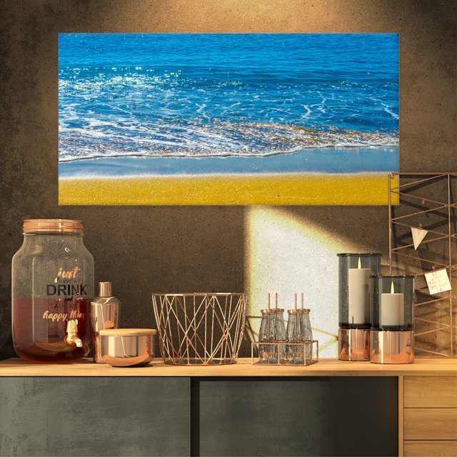Sandy Beach and Calm Blue Sea Surf - Seashore Canvas Art Print