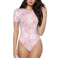 thumbnail image 2 of Uemuo Easter Cute Rabbit Pattern Women's One Piece Short Sleeve Swimsuit Rash Guard Surfing Modest Quick-drying Swimsuit Beach Essentials-X-Large, 2 of 9