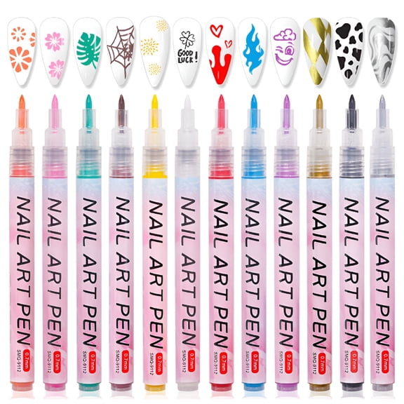ACDANC Nail Art Drawing Pen Rich Colors Fine Tip Quick Drying Press Type Leak-proof DIY Beauty Tools Nail Color Drawing Liner Dotting Pen Red