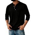 thumbnail image 2 of Garbnen Mens Henley Shirts Long Sleeve with Pocket Casual T-Shirts Plain Spring Man top with 3 Button Black XXL, 2 of 4