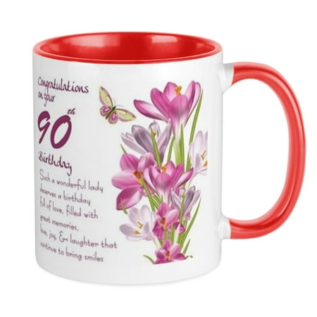 

CafePress - 90Th Birthday Butterfly And Crocus Gift Mug Mugs - Ceramic Coffee Tea Novelty Mug Cup 11 oz