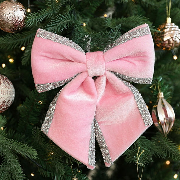 Decoración De Poliéster Lazo navideño de peluche, 23 x 24 x 3 cm, rosa, poliéster, para corona, árbol, puerta o decoración exterior (1 unidad) Rkxzt