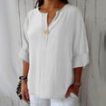 thumbnail image 2 of Kaemgyyd 3/4 Length Sleeve Womens Tops Solid Color Linen Casual Blouses Button V Neck T Shirts Fall Fashion Clothes, 2 of 7