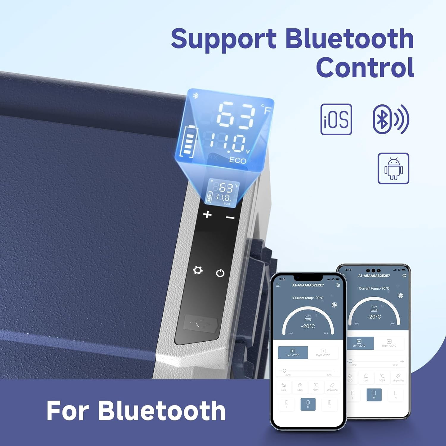 Bodega 64 Quart Car Refrigerator Single Zone Portable Freezer 12 Volt APP Control Blue for Camping Outdoor