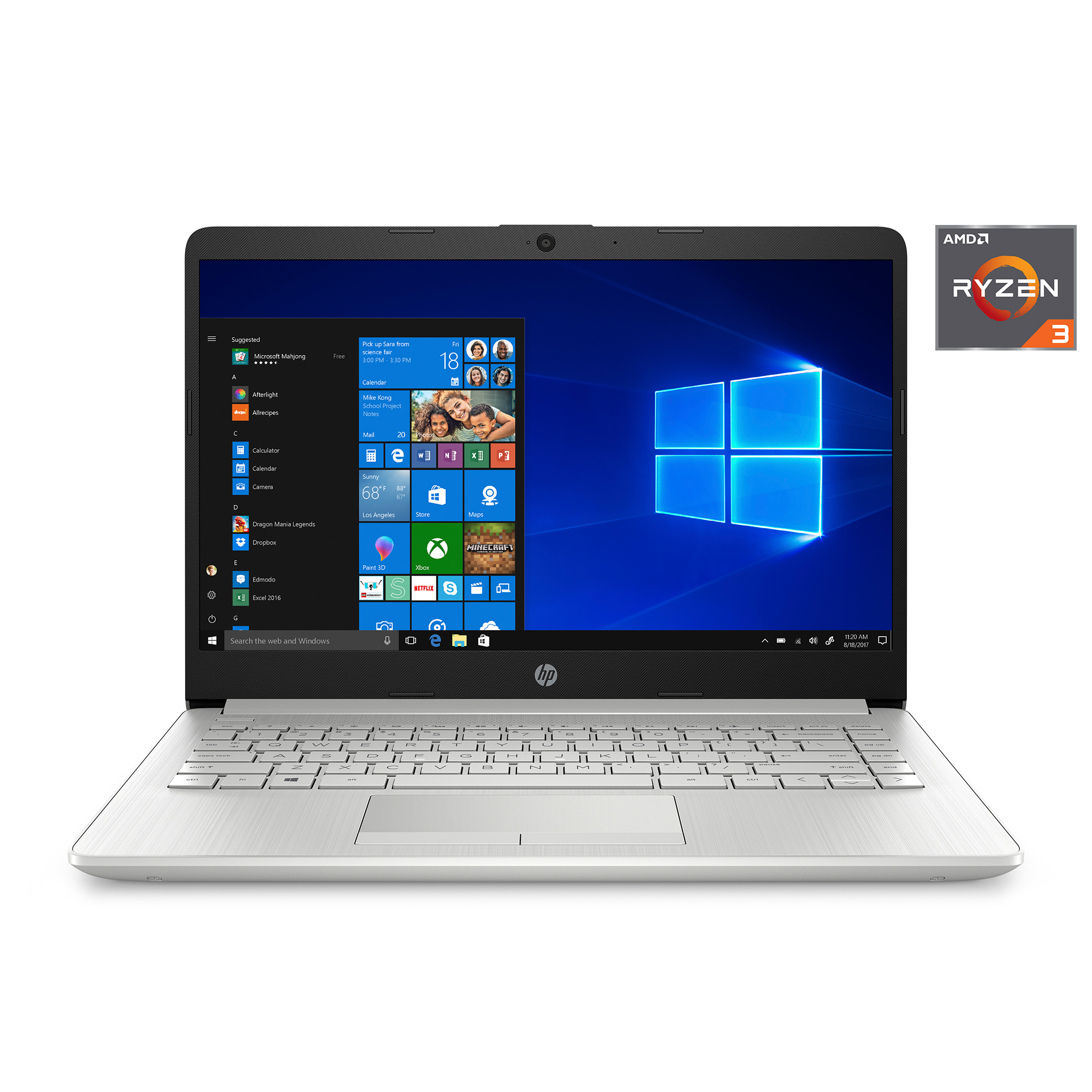 HP 14" Ryzen 3 4GB/128GB Laptop-Silver
