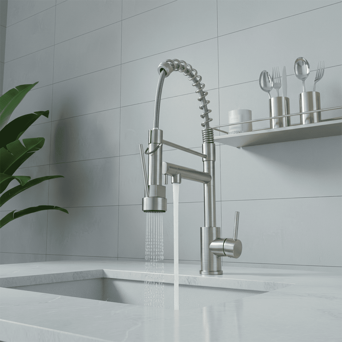 Kitchen Faucet with Pull Down Sprayer,Touch On Single Handle 2-Function Stainless Steel Spring Neck,Single Hole Installation for Residential,Bar,Brushed Nickel