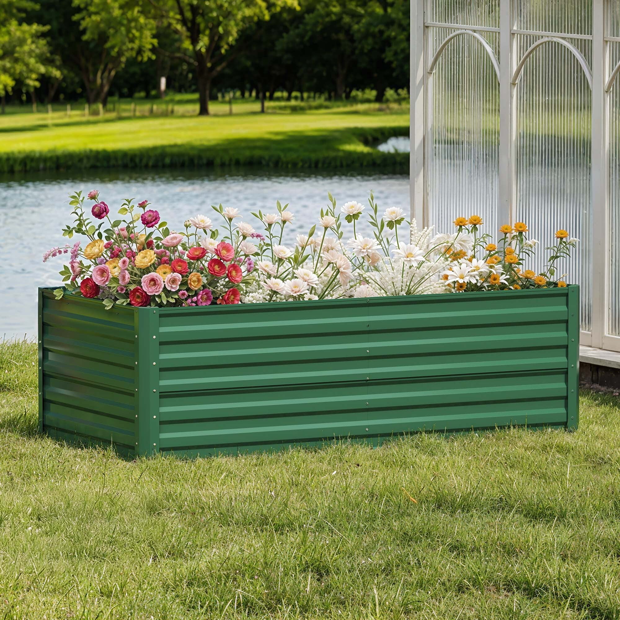 Uforic Galvanized Raised Garden Bed Kit, Metal Planter Box with Gloves, Metal Raised Garden Beds for Vegetables,Green,6x3x2ft