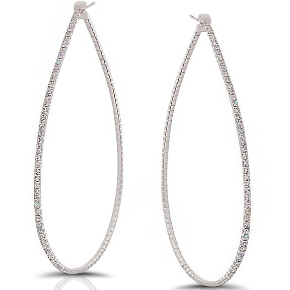 Humble Chic Rhinestone Hoop Earrings For Women - Silver CZ Teardrop Hoops - 3.5 inch