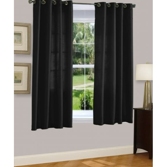 1 PANEL MIRA  SOLID BLACK SEMI SHEER WINDOW FAUX SILK ANTIQUE BRONZE GROMMETS CURTAIN DRAPES 55 WIDE X 63" LENGTH
