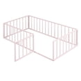 thumbnail image 4 of Twin Size Metal Floor Bed Frame with Fence and Door, Pink, 4 of 16