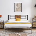 thumbnail image 2 of Katkuca Queen Size Bed Frame with Wood Headborad, Metal Platform Bed with Steel Slats Support, No Box Spring Needed, Black, 2 of 9