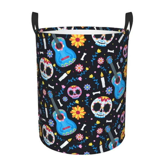XMXT Collapsible Laundry Basket, Cartoon Skull Guitar Waterproof Polyester Laundry Hamper, 40L