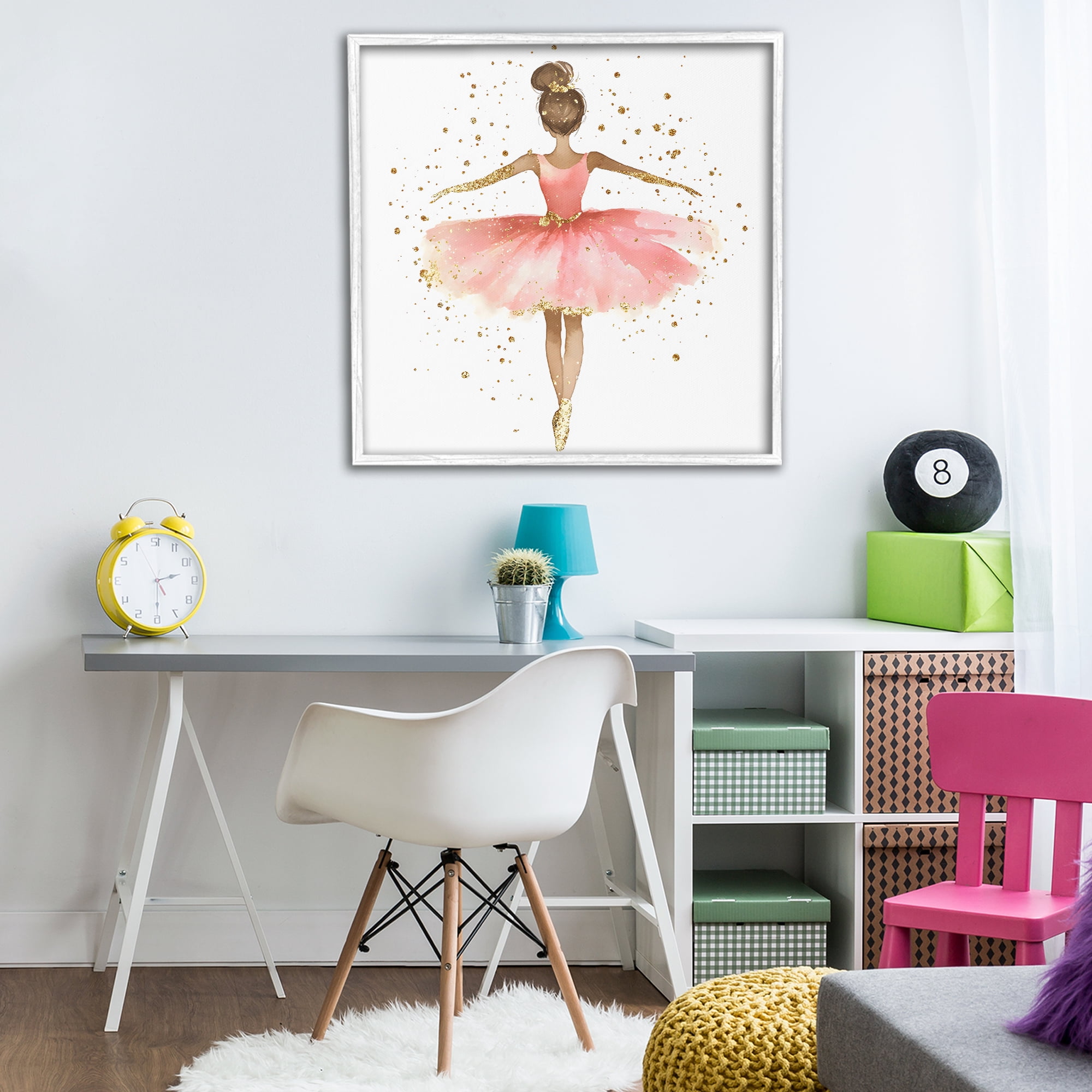 Stupell Industries Ballerina with Gold Glitter White Framed Giclee Art, design by Creative Studio
