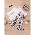 thumbnail image 2 of Kiapeise Toddler Kids Girls 3 Pieces Outfit Irregular Hem Long Sleeve Tops + Print Flare Pants + Neckerchief Set, 2 of 9