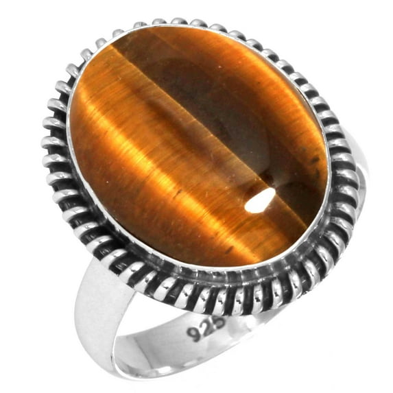 925 Silver Ring For Women - Teens Brown Genuine Tiger Eye Stone Silver Ring Size 9.5 June Birthstone Boho Silver Ring Size 9.5 Gift For Wife On Easter 925 Silver Jewelry With Gemstone