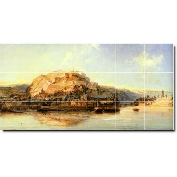 Ceramic Tile Mural-James Webb Waterfront Painting 252. 25.5" w x 12.75" h using (18) 4.25 x 4.25 ceramic tiles