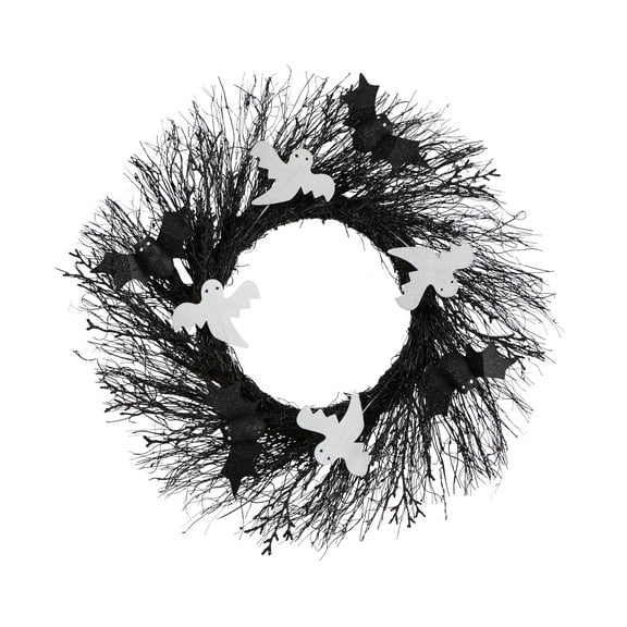 Nearly Natural 22in. Halloween Ghost and Bats Twig Wreath