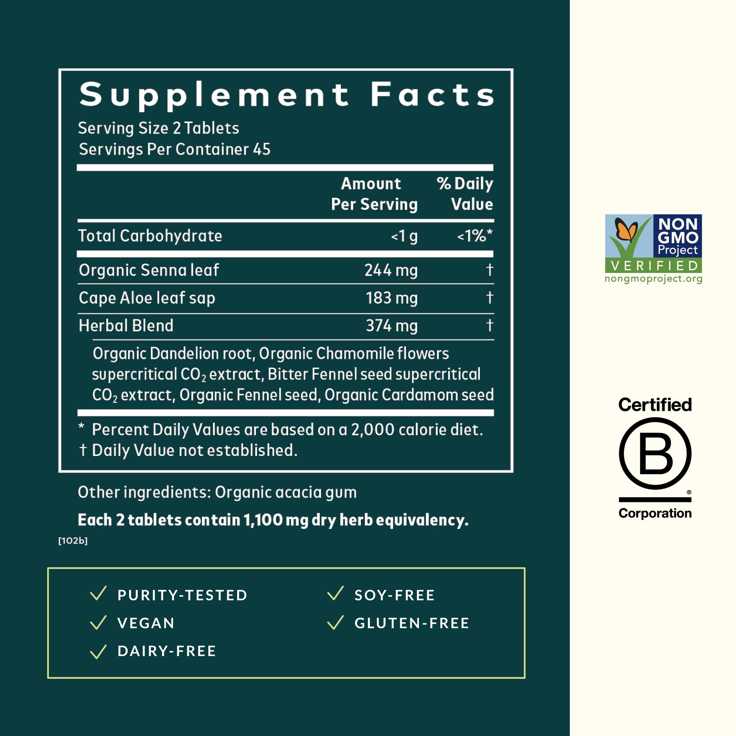 Gaia Herbs Natural Laxative - Relief from Occasional Constipation - Support for Natural Elimination Process* - With Senna Leaf, Cape Aloe, Dandelion & Fennel - 90 Tablets (45 Servings)