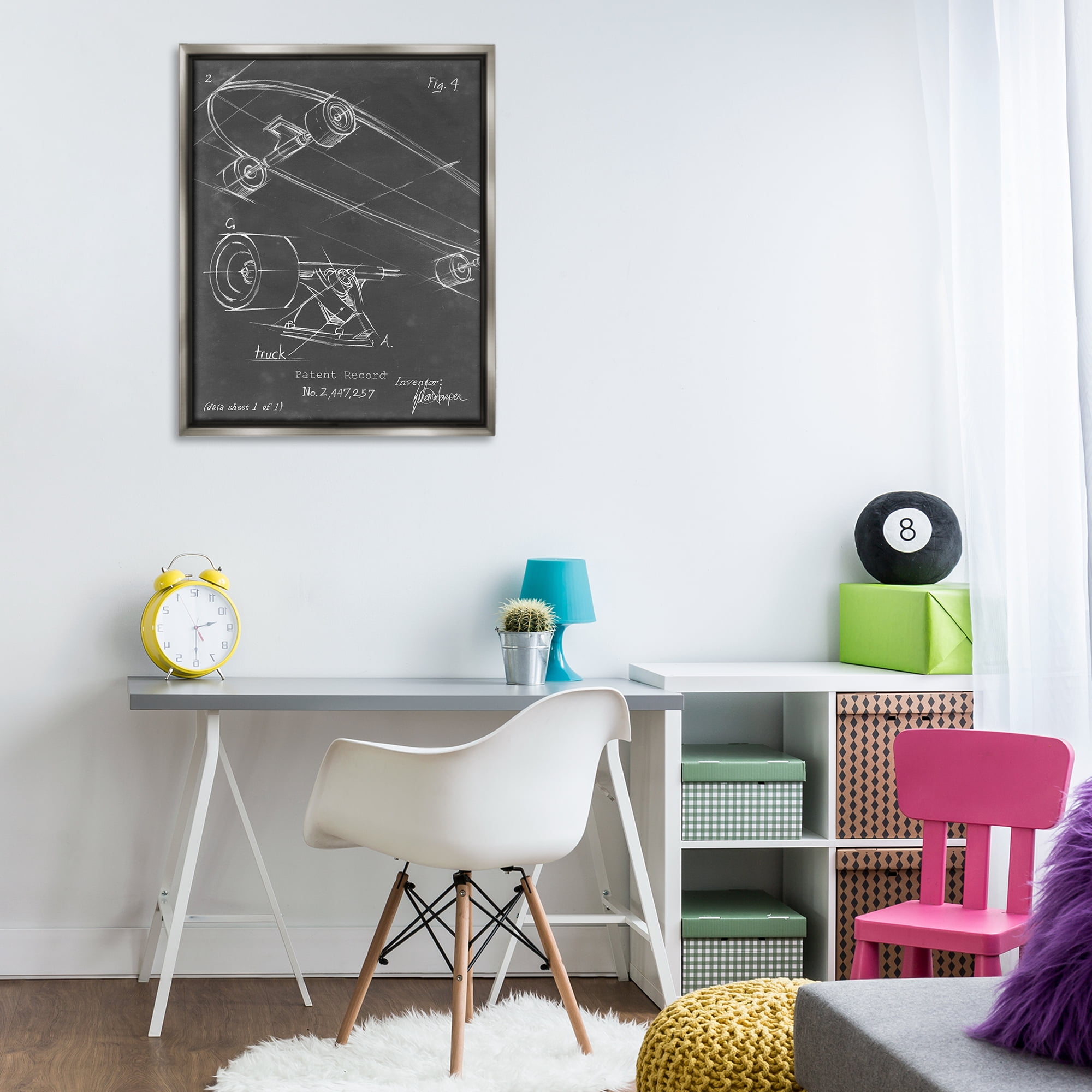 Stupell Industries Skateboard Truck Diagram Sports Painting Gray Floater Framed Art Print Wall Art, 25 x 31