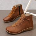 thumbnail image 3 of Puntoco Women's Round Toe Lace-Up Ankle Boots, Side Zipper Flat Thick Sole Casual Short Booties for Daily Brown 9, 3 of 9