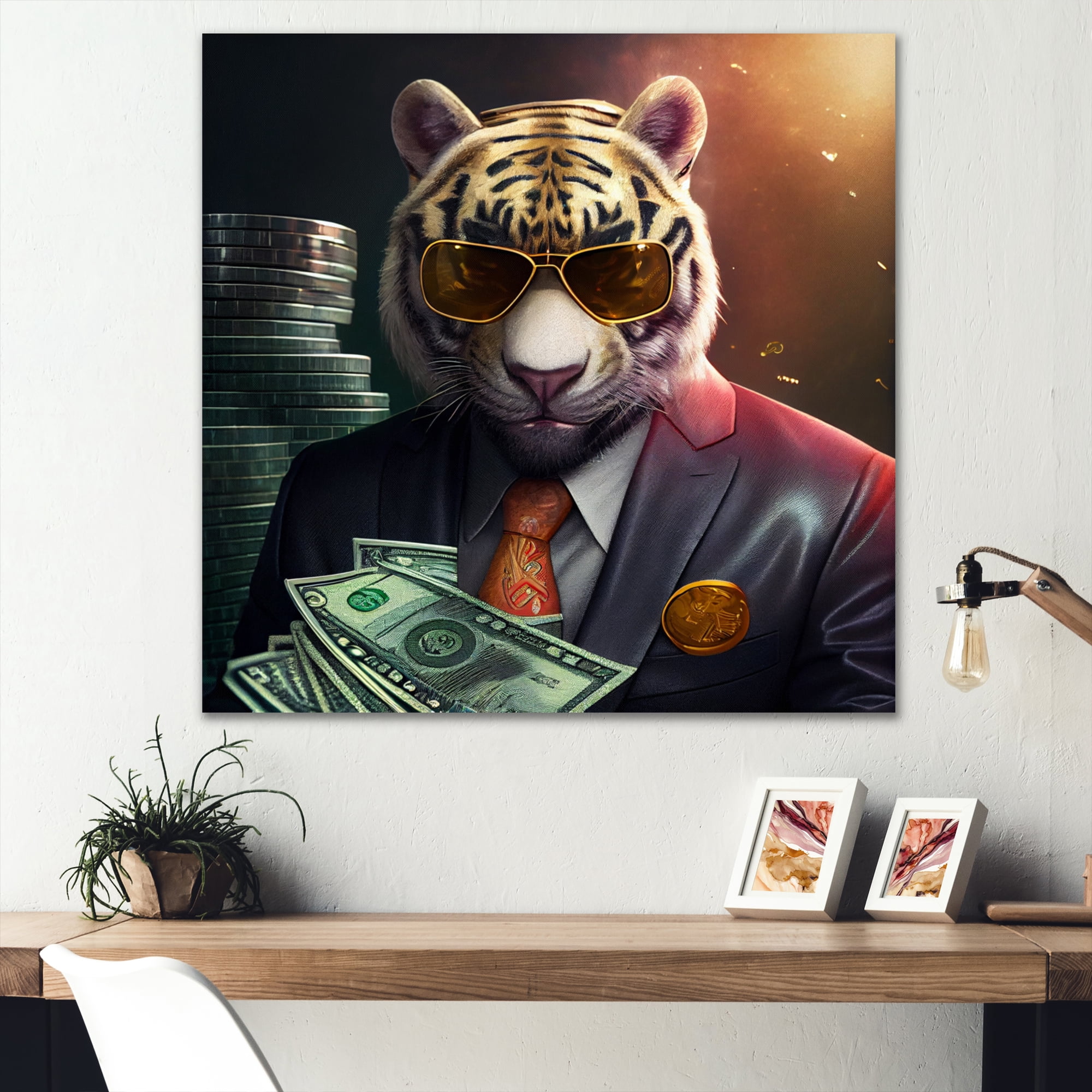 Designart Stylish Tiger Gambling III Canvas Wall Art