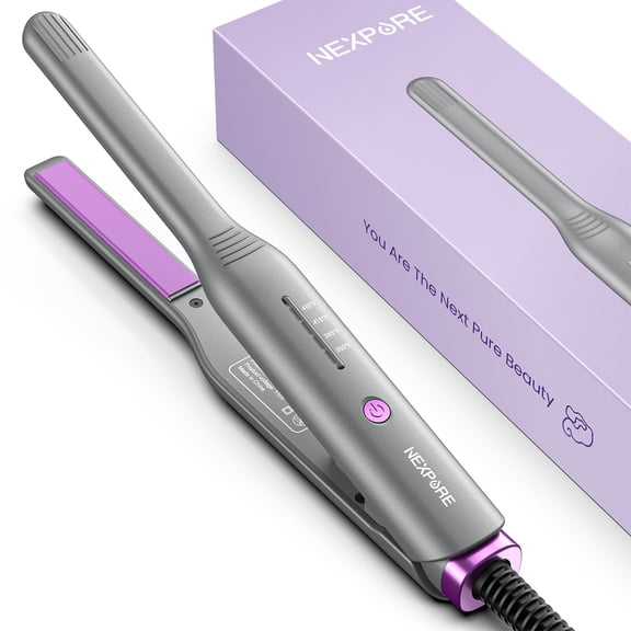 NEXPURE 1/2" Pencil Flat Iron for Short Hair & Pixie Cut, Mini Ceramic Hair Straightener, Thin Flat Iron, Fast Heat-Up with Ionic Technology, Purple