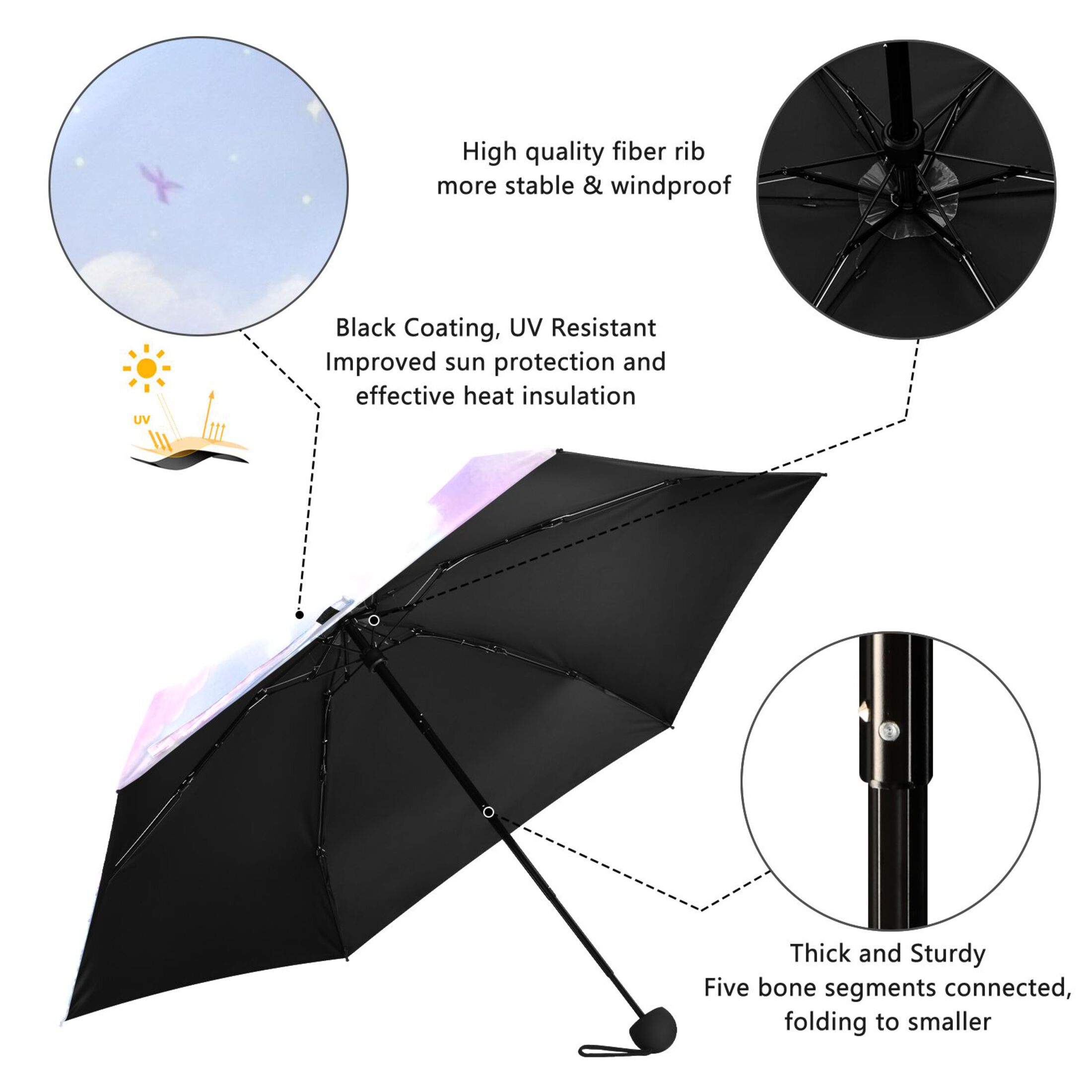 Pastel Colored Clouds Umbrellas for Sun Auto Open Close UV50+ Waterproof 5-Fold Compact Fiberglass Frame