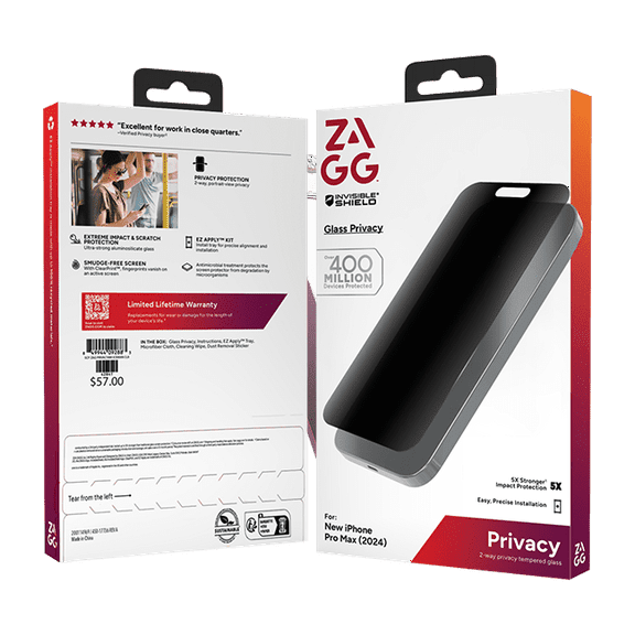 Zagg Invisible Shield Glass Privacy Screen Protector for iPhone 16 Pro Max