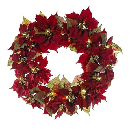 UPC 086131502859 product image for Kurt Adler 18-Inch Battery-Operated Red Poinsettia LED Wreath | upcitemdb.com