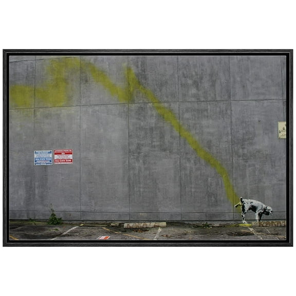 wall26 Framed Canvas Print Wall Art Banksy Dog Peeing on Wall Graffiti & Street Art Pop Culture Illustrations Pop Art Bohemian Multicolor Dark for Living Room, Bedroom, Office - 16"x24"