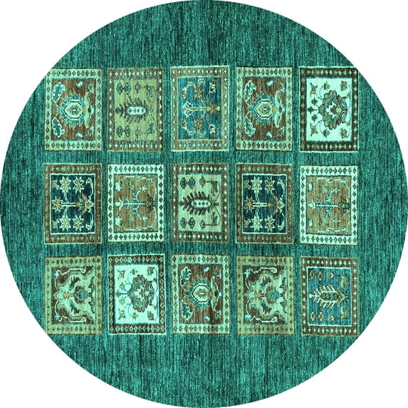 Ahgly Company Indoor Round Abstract Turquoise Blue Modern Area Rugs, 5' Round