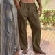 thumbnail image 4 of Ceisia Men's Solid Color Cotton Linen Casual Pants Loose Straight Leg Drawstring Trousers for Summer Khaki XL Gifts, 4 of 9