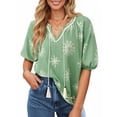 thumbnail image 4 of UVN Summer Tops for Women Short Sleeve V Neck Boho Casual Blouses Ladies Floral Print Tie Front Flowy Shirts, 4 of 9