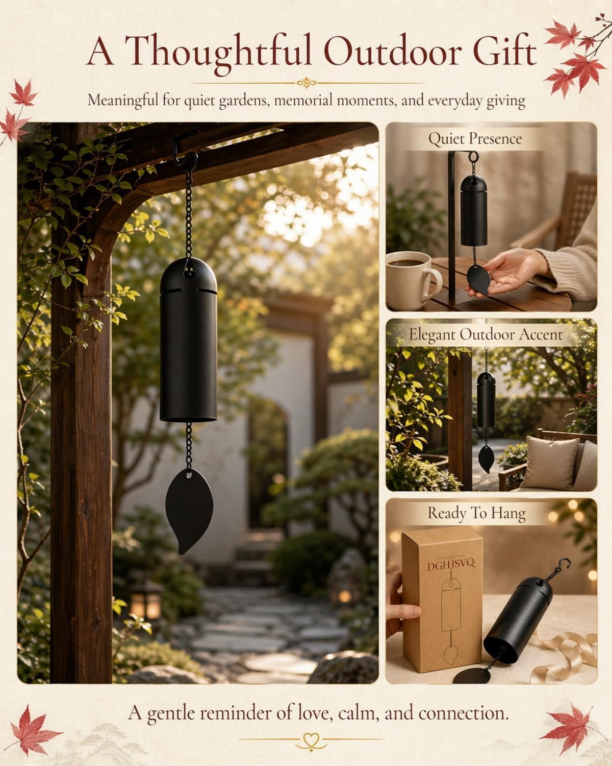 Large Copper Wind Chimes, Deep Tone