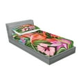 thumbnail image 2 of Flamingo Fitted Sheet & Pillow Sham Set, Illustration of Animal Tropical Garden Hibiscus Flower Plant Vintage, Decorative Printed 4 Piece Bedding Decor Set, Twinxl, Green Pink Blue, by Ambesonne, 2 of 3