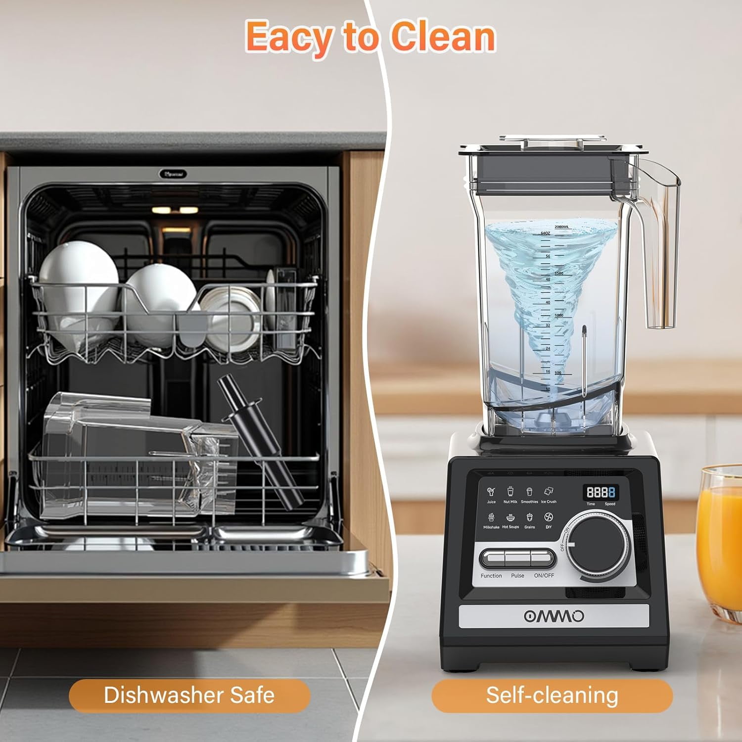 Peak1800W Blender for Smoothies, 68oz BPA-Free Kitchen Countertop Blender with 9 Speeds & Timer